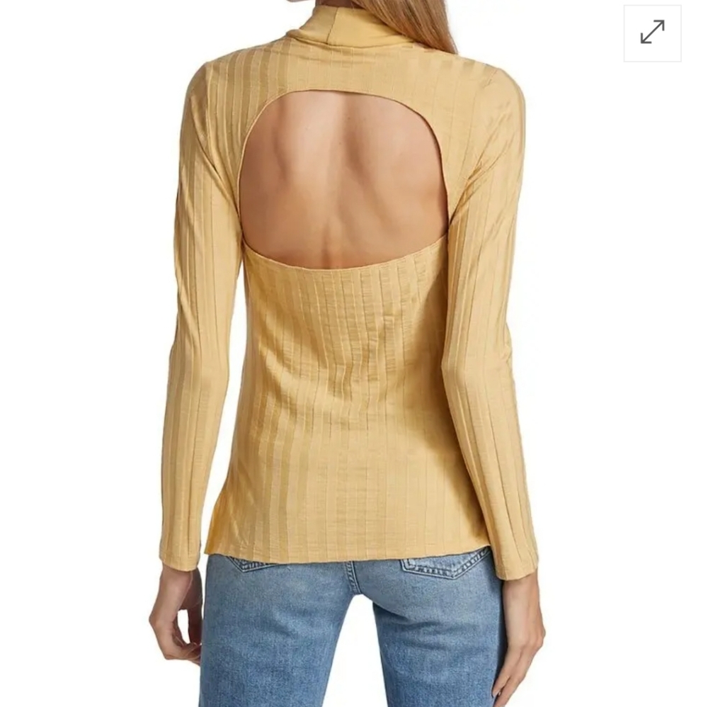 Jonathan Simkhai Janelle Mock Turtleneck, Open Back, Honey, Long Sleeve, Sz XL